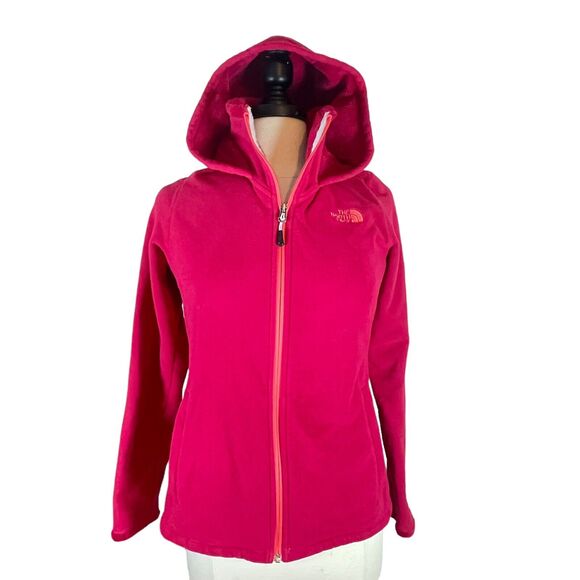 The North Face Jacket Sz M Womens Red and Pink Hoodie Full Zip Fuzzy Soft Inside - Picture 1 of 11